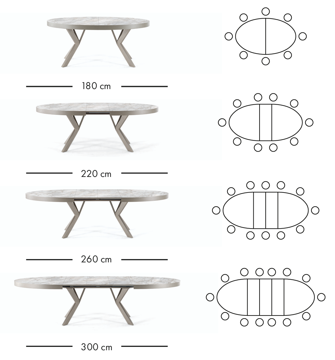 Ada uitschuifbare eettafel 180–300 cm