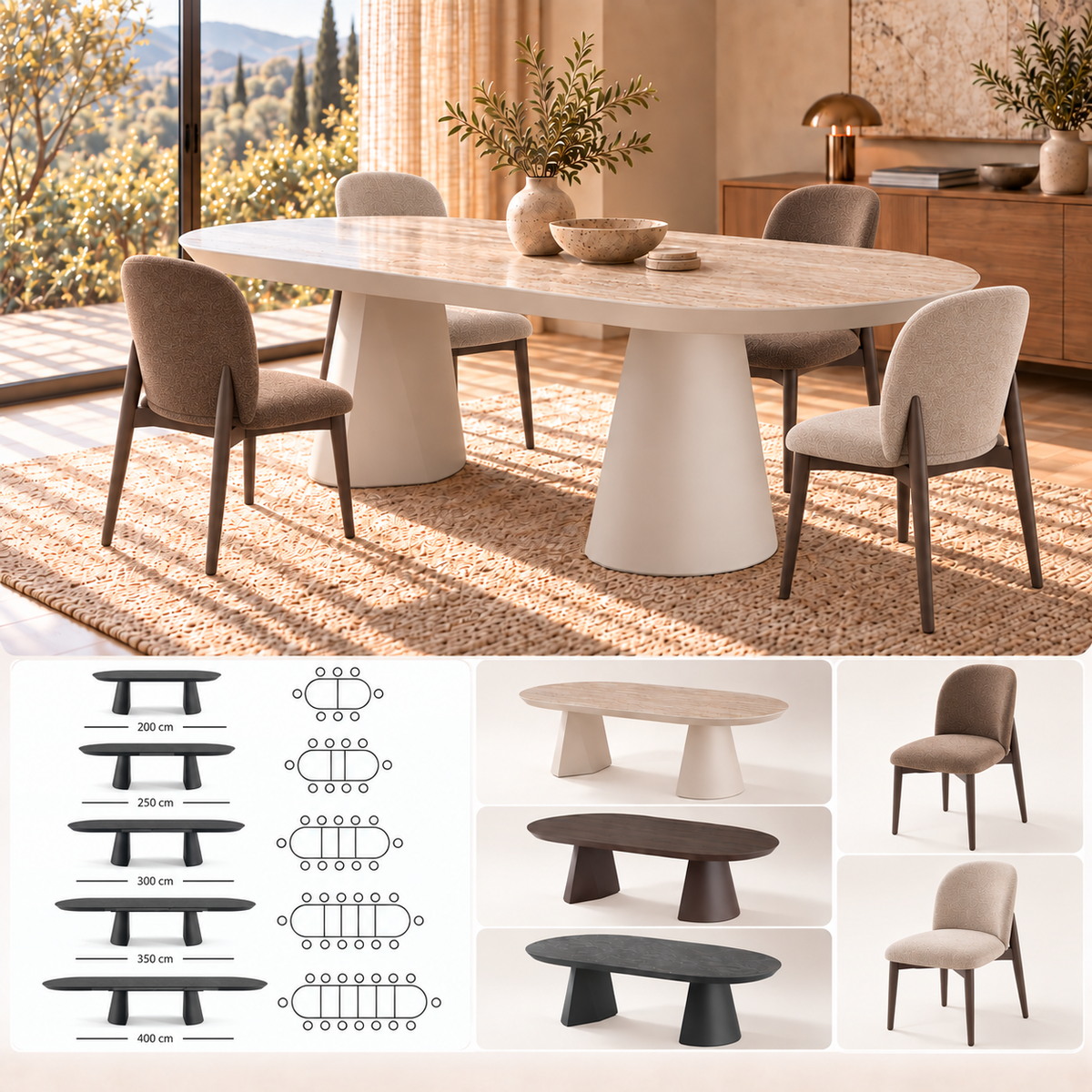 Ensemble de salle à manger Bugatti 200-400 cm + 4 chaises No-1