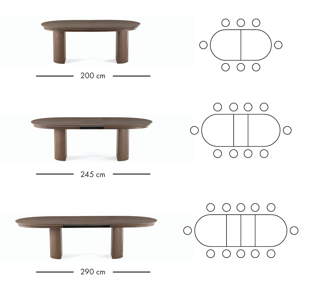Como uitschuifbare eettafel 200–290 cm – Walnoot
