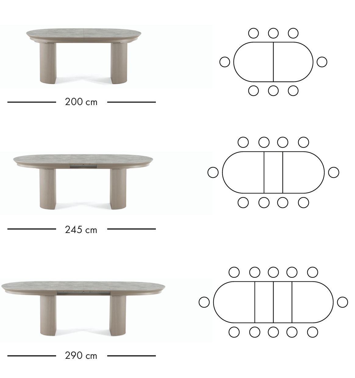 Como uitschuifbare eettafel 200–290 cm