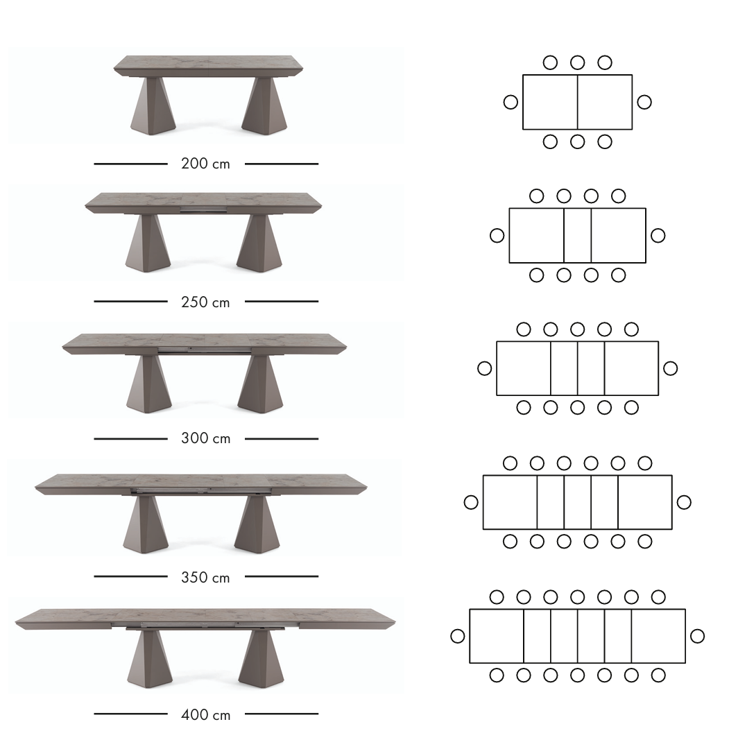 Diamond uitschuifbare eettafel 200–400 cm