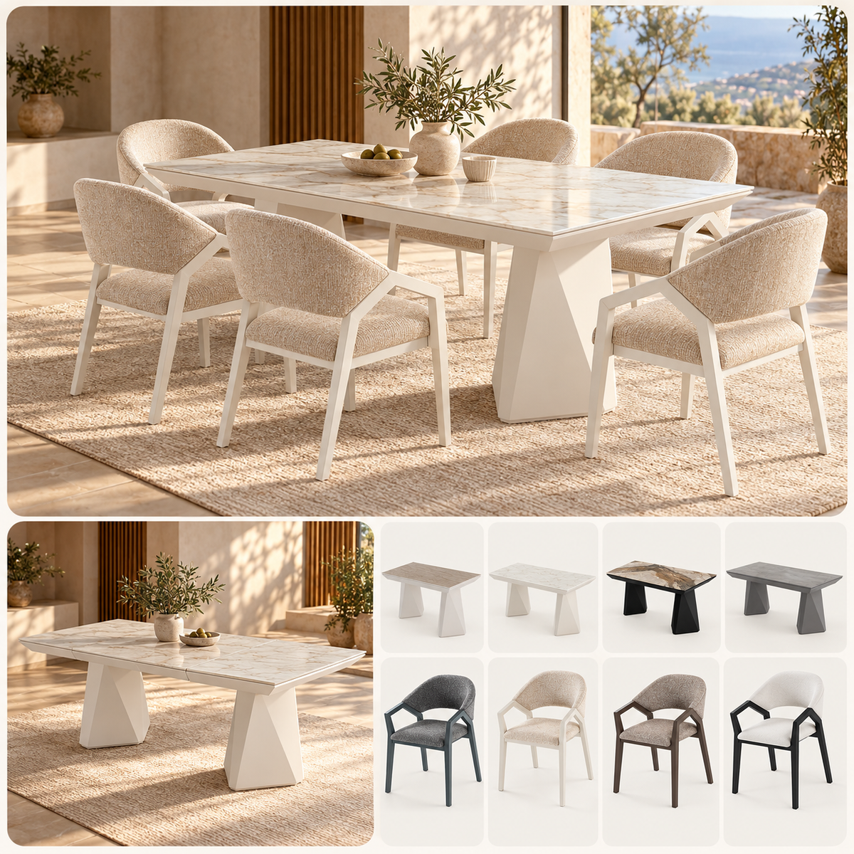 Diamond-eetkamerset - uitschuifbare eettafel + 6 Diamond-stoelen