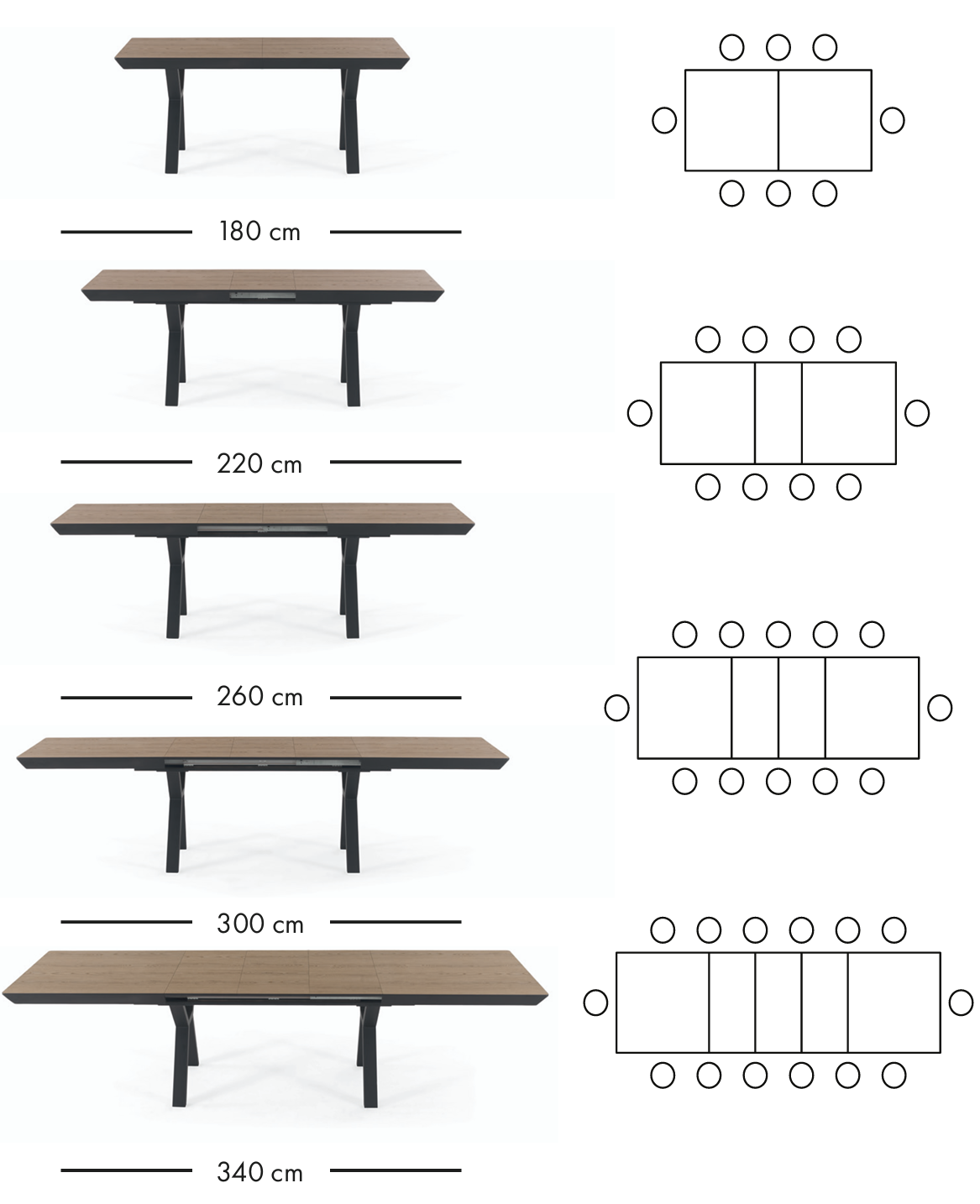 Dorte uitschuifbare eettafel 180–340 cm