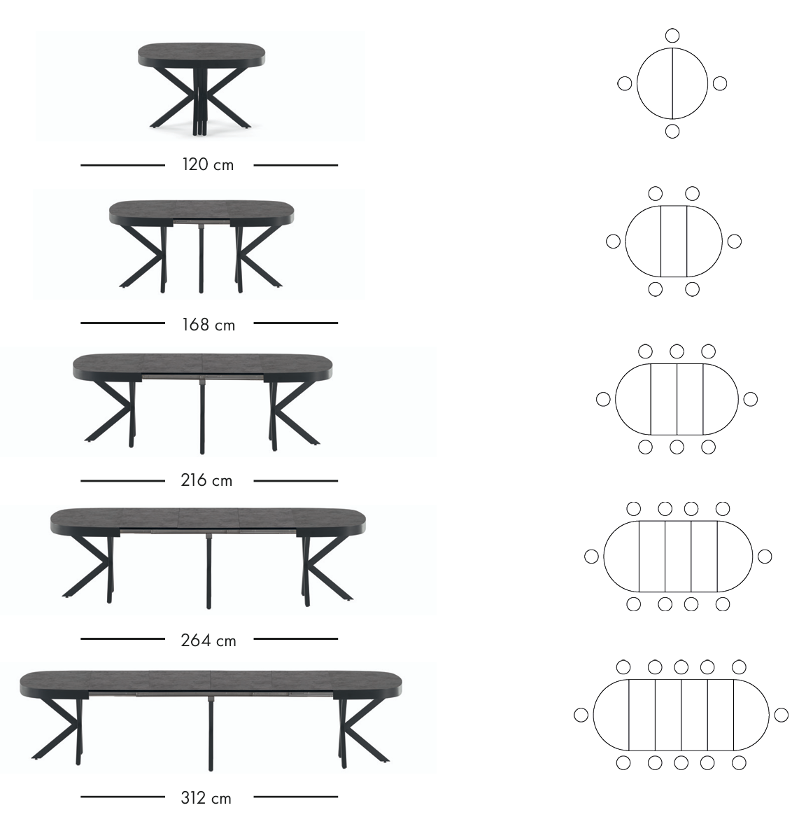 Golf uitschuifbare eettafel 120–312 cm