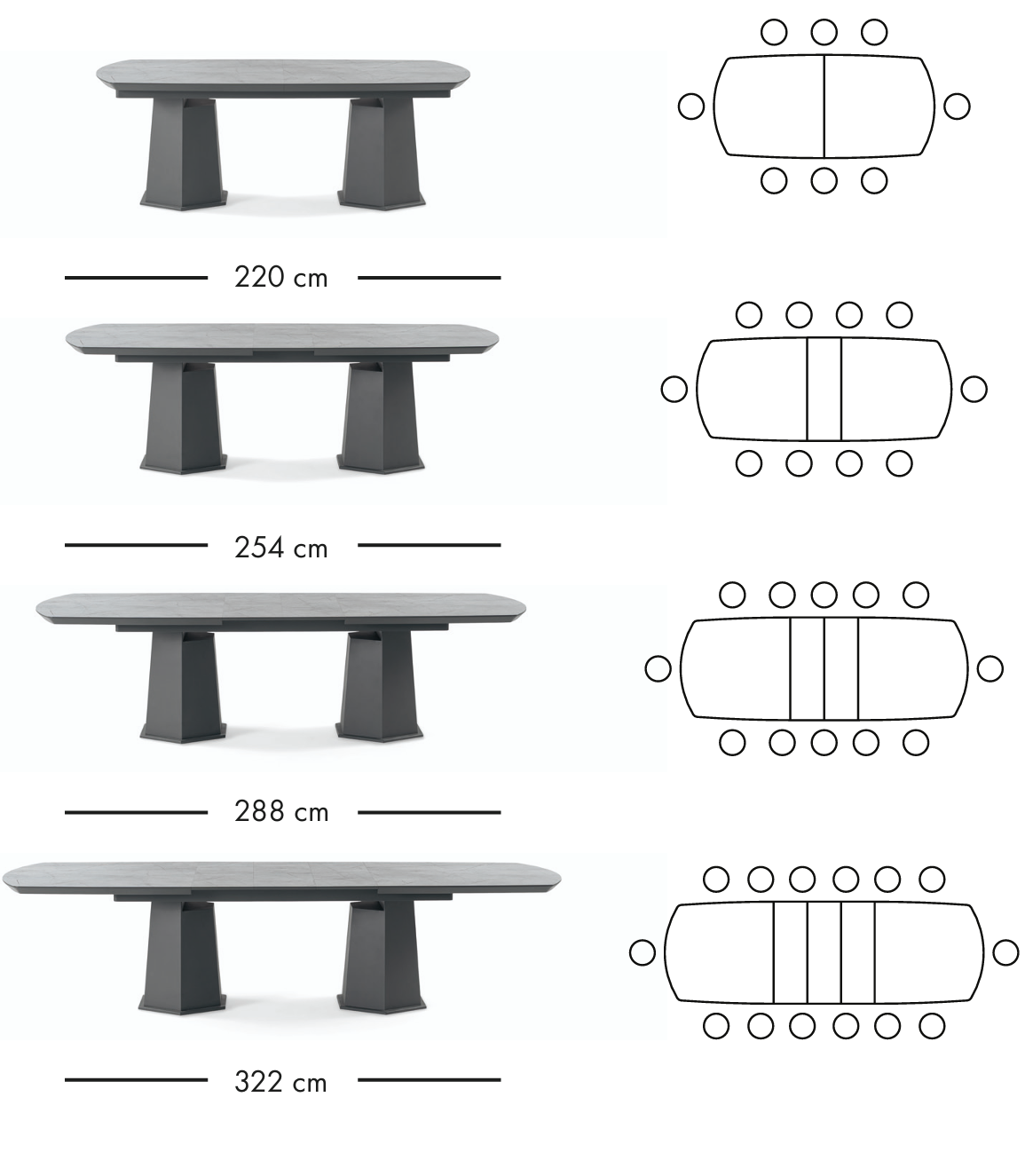 Limuzin uitschuifbare eettafel 220–322 cm