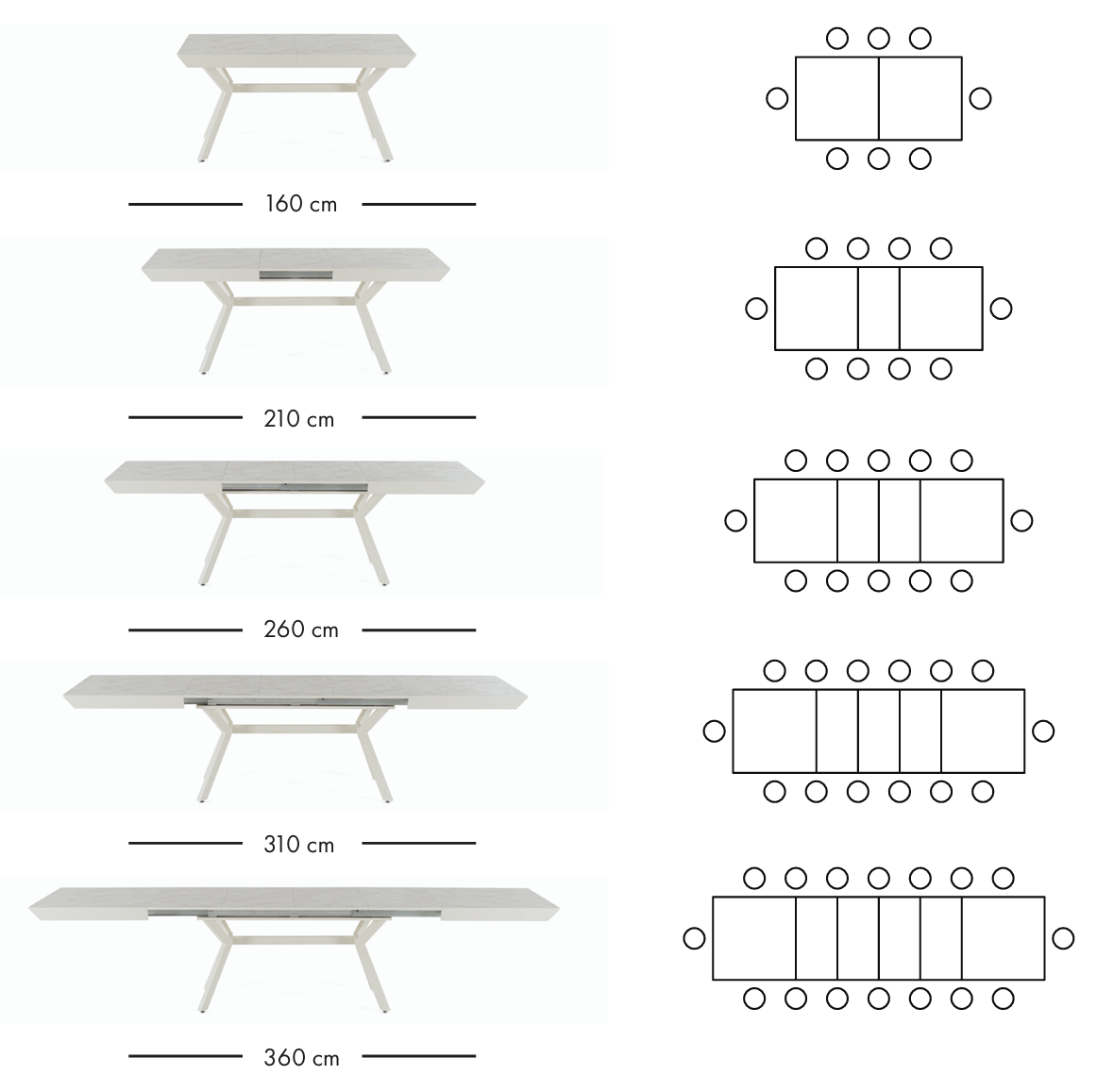 Mango uitschuifbare eettafel 160–360 cm
