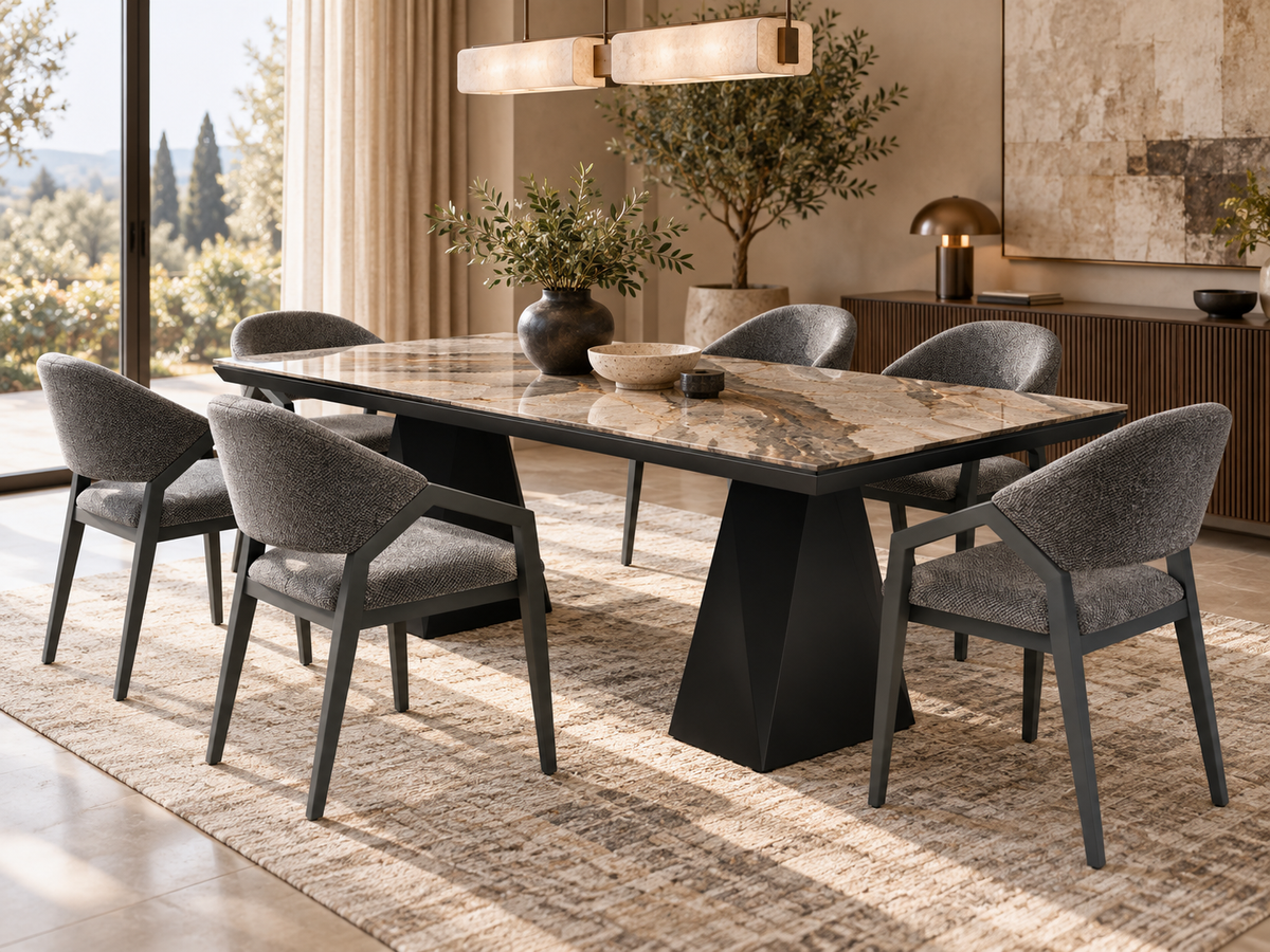 Diamond-eetkamerset - uitschuifbare eettafel + 6 Diamond-stoelen