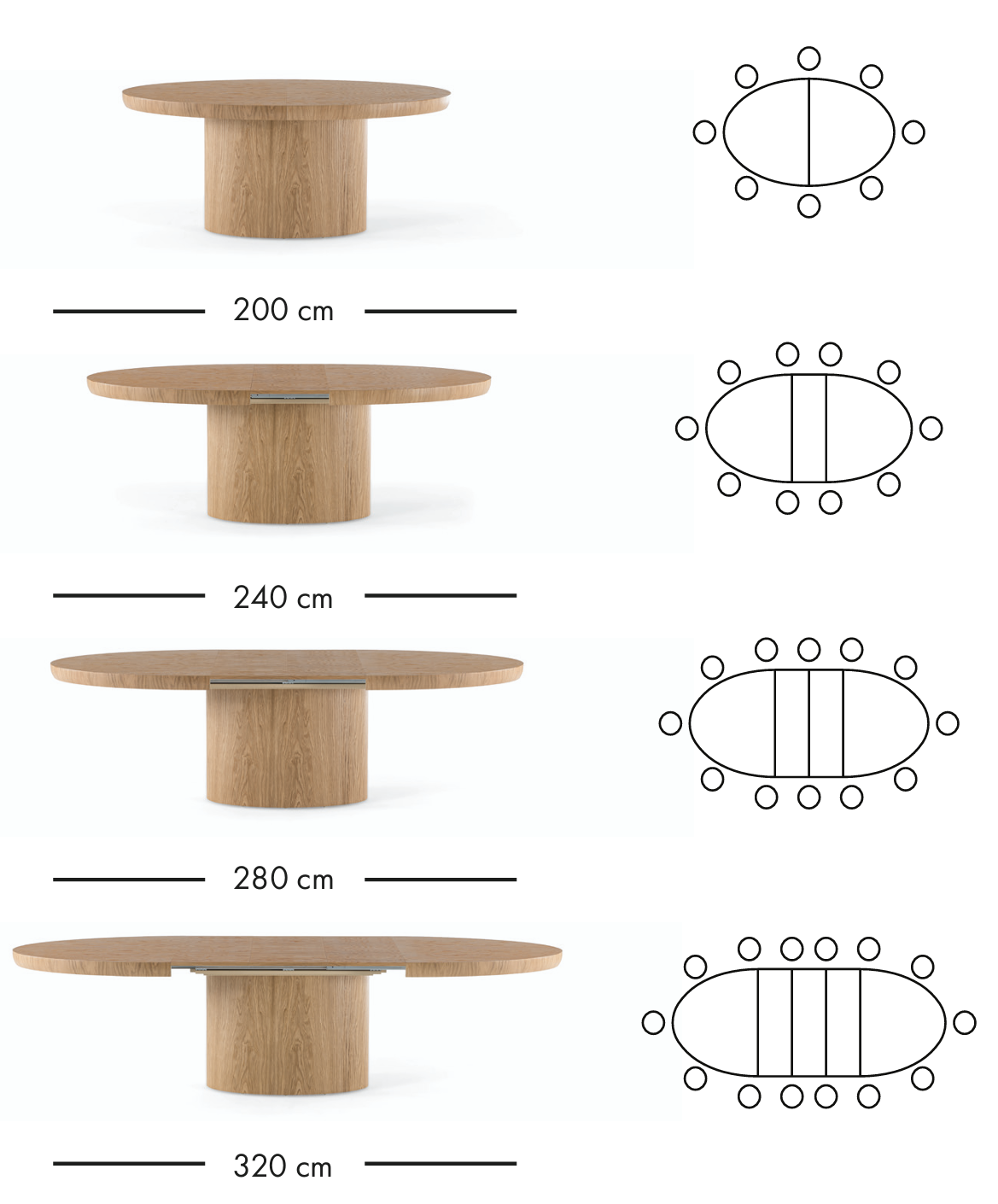 Valencia uitschuifbare eettafel 200–320 cm