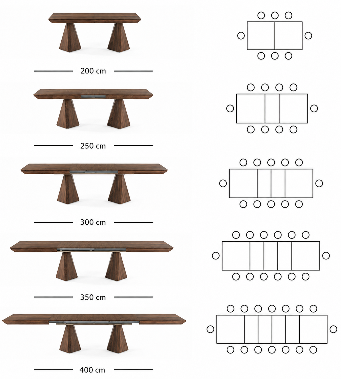 Diamond uitschuifbare eettafel 200–400 cm – Amerikaans walnoot